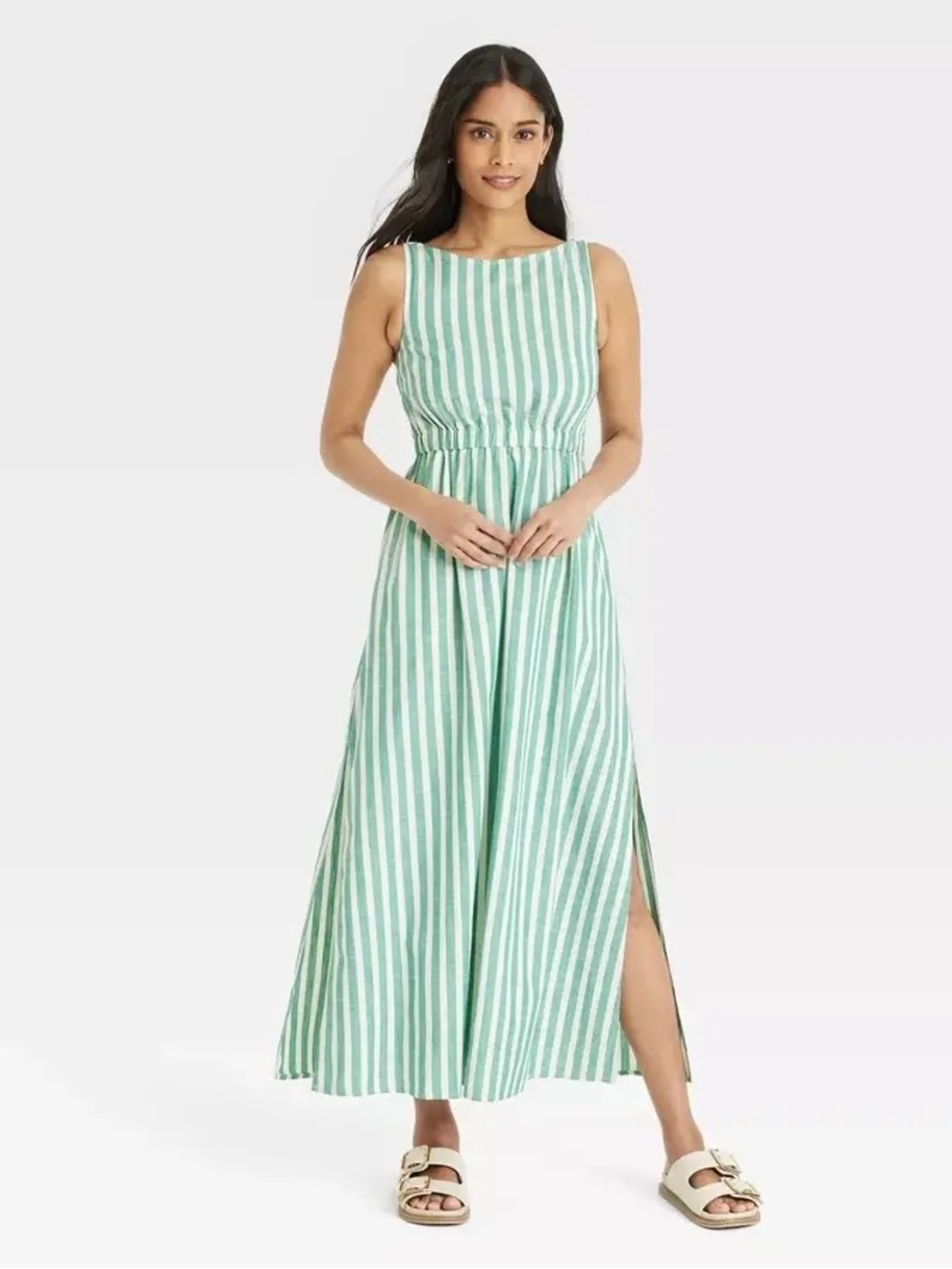 Universal Thread - Striped Mint Green Maxi Dress with Sides Slit